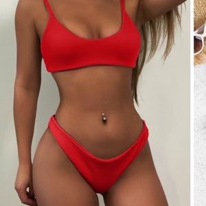 Zaful Red Ribbed Bikini